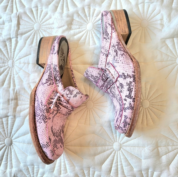 Freebird By Steven Monalisa Pink Snakeskin Leather Loafers Mules Slides Shoes 7 - Picture 3 of 7